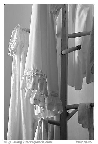 Hanging white clothes. Pipe Spring National Monument, Arizona, USA (black and white)