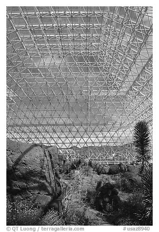 Ecosystem enclosed. Biosphere 2, Arizona, USA (black and white)