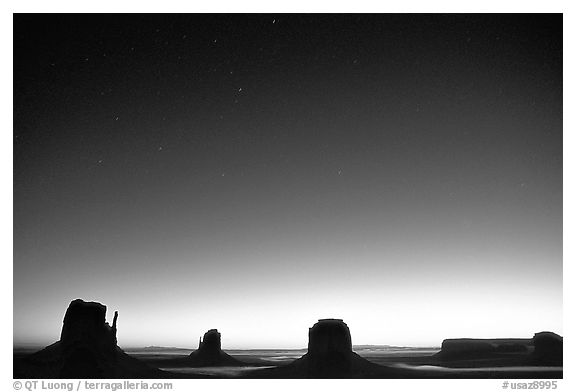 Buttes at dawn. Monument Valley Tribal Park, Navajo Nation, Arizona and Utah, USA (black and white)