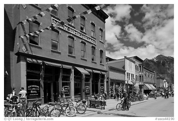 Historic New Sheridan hotel. Telluride, Colorado, USA (black and white)