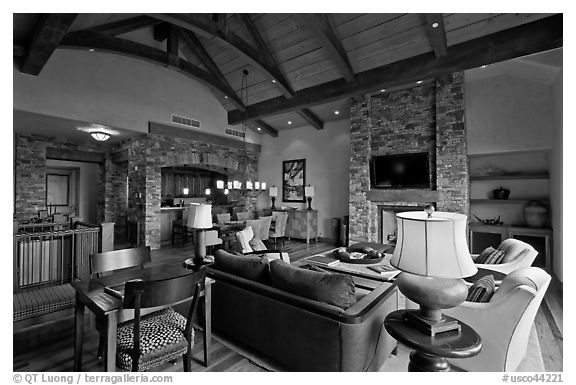 Residence lobby, Peaks resort, Mountain Village. Telluride, Colorado, USA (black and white)