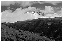 Snowy Mt Wilson emerging from clouds in the spring. Colorado, USA ( black and white)
