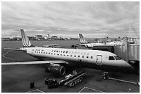 Regional planes, Denver International Airport. Colorado, USA (black and white)