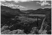Rocks and valley with autumn colors, Pagosa Springs. Colorado, USA (black and white)