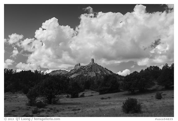 Meadows, rocks, and clouds. Chimney Rock National Monument, Colorado, USA