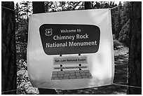 Temporary sign after new designation. Chimney Rock National Monument, Colorado, USA ( black and white)