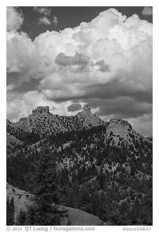 Chimney Rock and Companion Rock. Chimney Rock National Monument, Colorado, USA (black and white)