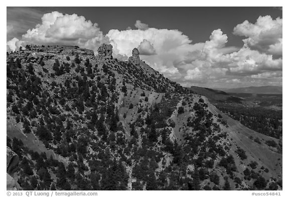 Spires of Cretaceous Period. Chimney Rock National Monument, Colorado, USA (black and white)