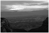 Lights of Grand Junction at dawn. Colorado National Monument, Colorado, USA ( black and white)