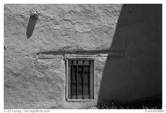 Wall and window detail, San Jose de Gracia Church. New Mexico, USA (black and white)