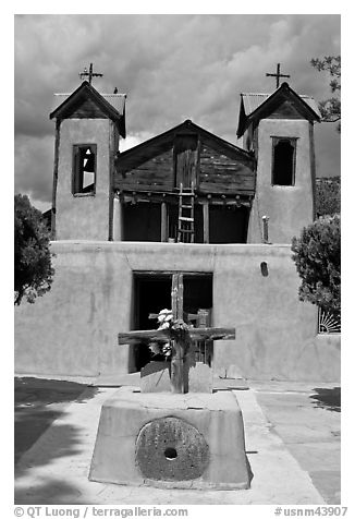 Chapel, Chimayo sanctuary. New Mexico, USA (black and white)