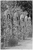 Row of crosses, Sanctuario de Chimayo. New Mexico, USA (black and white)