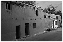 Casa Vieja de Analco, oldest house in the US, at dusk. Santa Fe, New Mexico, USA ( black and white)