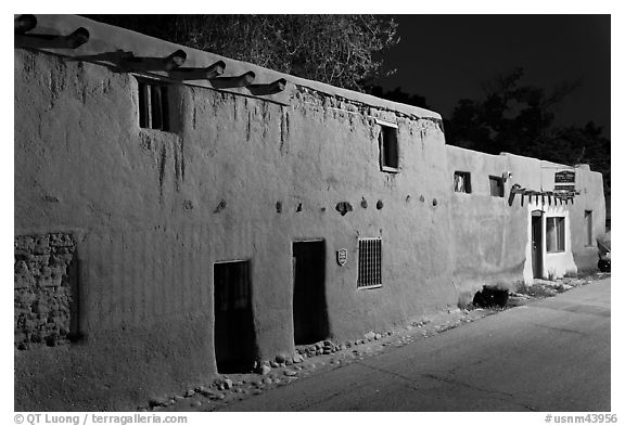 Oldest house in the US at night. Santa Fe, New Mexico, USA