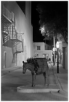 Street with sculpture by night. Santa Fe, New Mexico, USA ( black and white)