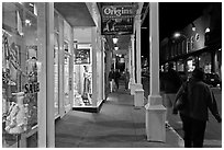 Galleries and sidewak by night. Santa Fe, New Mexico, USA (black and white)