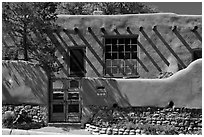 House in revival pueblo style, Canyon Road. Santa Fe, New Mexico, USA ( black and white)