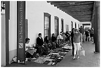 Palace of the Governors with native vendors. Santa Fe, New Mexico, USA ( black and white)