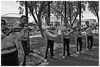Mariachi band on old town plazza. Albuquerque, New Mexico, USA ( black and white)