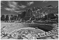 Ceremonial Kiva in Pueblo Bonito. Chaco Culture National Historic Park, New Mexico, USA ( black and white)