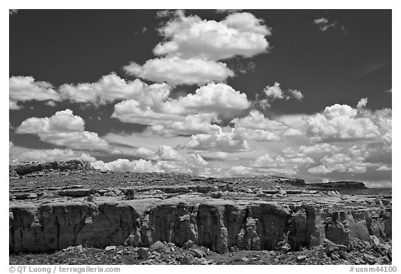 Cliff and clouds. Chaco Culture National Historic Park, New Mexico, USA (black and white)