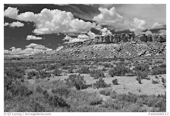 Rim cliffs and clouds. Chaco Culture National Historic Park, New Mexico, USA (black and white)