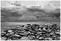 Wall and Fajada Butte, afternoon. Chaco Culture National Historic Park, New Mexico, USA (black and white)