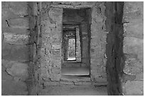 Aligned doors, West Ruin. Aztek Ruins National Monument, New Mexico, USA ( black and white)