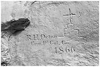 Anglo-American soldier inscription from 1866. El Morro National Monument, New Mexico, USA ( black and white)