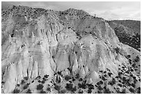 Aerial View of tent rocks along cliff. Kasha-Katuwe Tent Rocks National Monument, New Mexico, USA ( black and white)