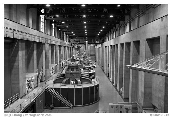 Generator gallery on the Nevada side. Hoover Dam, Nevada and Arizona (black and white)