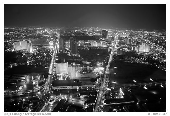 View from above at night. Las Vegas, Nevada, USA (black and white)