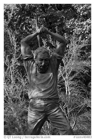 Statue honoring miners. Carson City, Nevada, USA (black and white)
