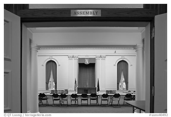 Assembly room inside Nevada State Capitol. Carson City, Nevada, USA (black and white)