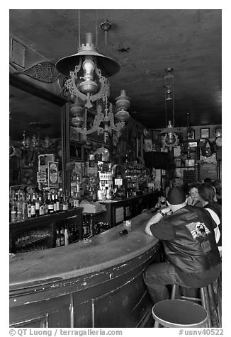 Inside Nevada oldest saloon. Genoa, Nevada, USA (black and white)