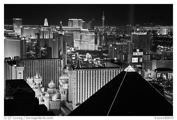 Las Vegas strip and Casinos at night. Las Vegas, Nevada, USA (black and white)