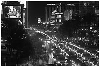 Congested foot and car traffic on Las Vegas Boulevard on Saturday night. Las Vegas, Nevada, USA ( black and white)