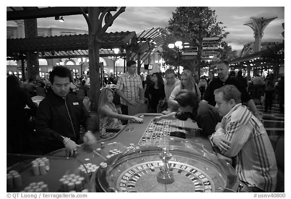 Roulette casino game. Las Vegas, Nevada, USA (black and white)