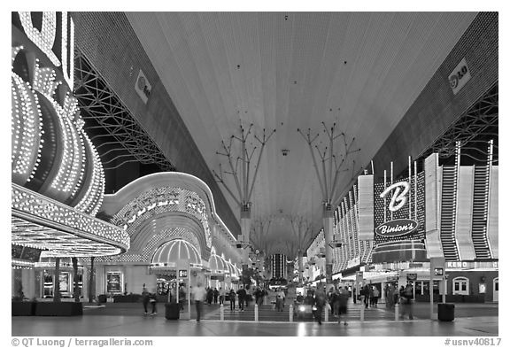 Pedestrian, canopy-covered section of Fremont Street. Las Vegas, Nevada, USA