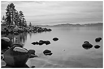 Shoreline in winter,  Sand Harbor, East Shore, Lake Tahoe, Nevada. USA ( black and white)