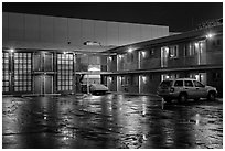 Motel on rainy night. Reno, Nevada, USA ( black and white)