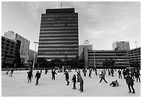 Ice rink and city hall. Reno, Nevada, USA (black and white)
