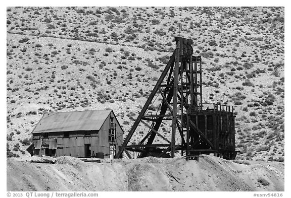 Mine and hillside. Nevada, USA (black and white)