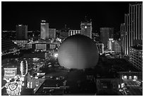 Skyline with Silver Legacy dome at night. Reno, Nevada, USA ( black and white)