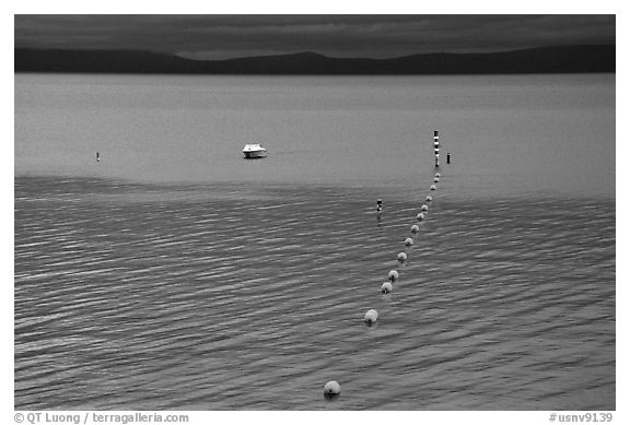 Buoy line, South Lake Tahoe, California. USA (black and white)