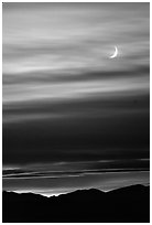 Crescent moon and mountain range. Nevada, USA ( black and white)
