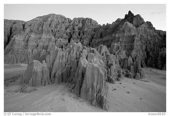Erosion formation in the soft bentonite clay, Cathedral Gorge State Park. Nevada, USA (black and white)