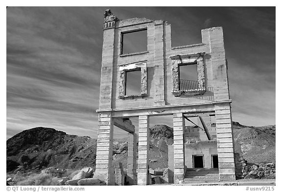 Ruins, Rhyolite ghost town. Nevada, USA (black and white)