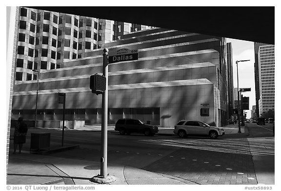 Skyline District Street. Houston, Texas, USA (black and white)