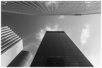 Looking up downtown skyscrapers. Houston, Texas, USA ( black and white)